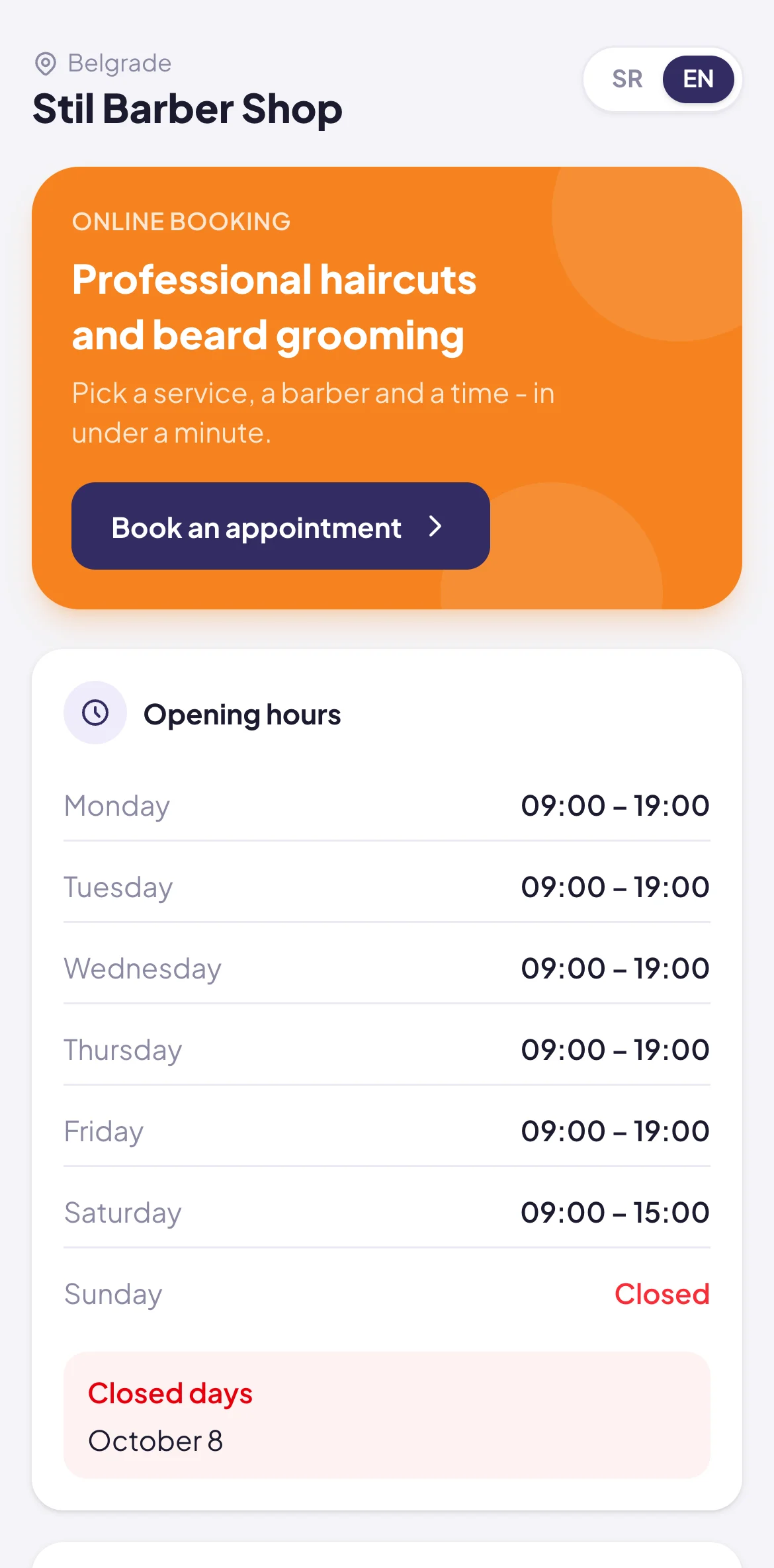 Booking home page on a phone